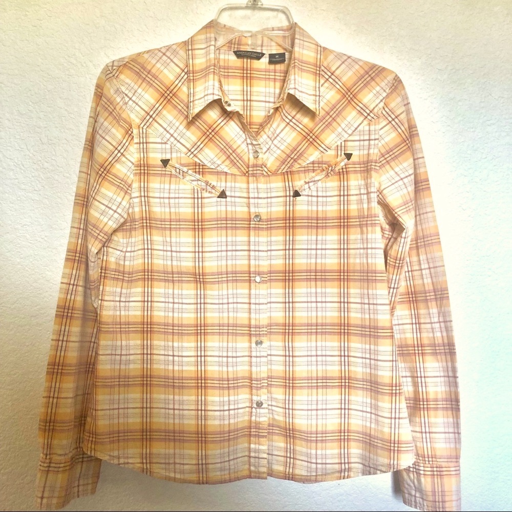 🔴2/$25 American Eagle Outfitters Yellow Plaid Button Up